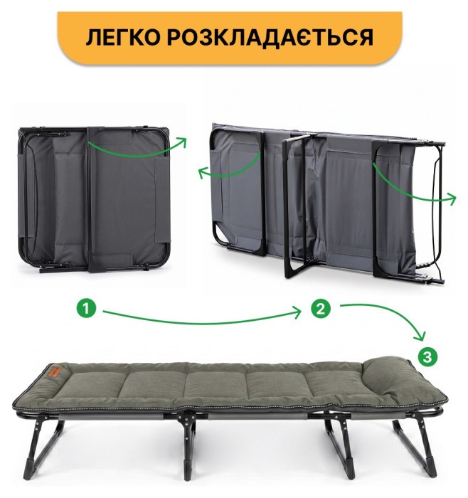 Розкладне ліжко (розкладачка) з вбудованим матрацом LEOBRO Khaki (LB-FB-S1-KHA)