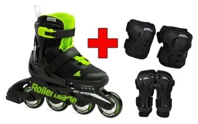 Комплект роликові ковзани Rollerblade Microblade Black Green + захист