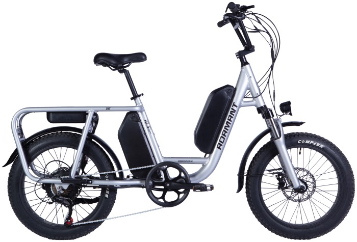 Велосипед с электроприводом 20" AL Dorozhnik eADAMANT HDD рама-18,5" 48B 17.5+12.5А*ч 1000Вт серебристый 2025 крылья, подножка