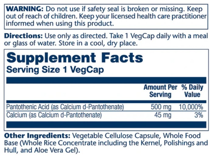 Pantothenic Acid 500mg - 100 veg caps