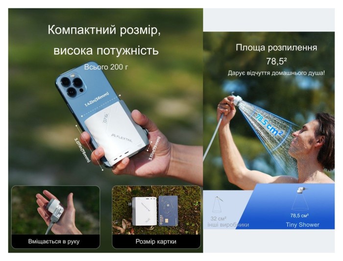 Душ портативний з насосом на акумуляторі Flextail Tiny Shower, білий, укр, укр
