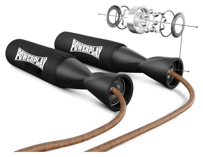 Скакалка шкіряна PowerPlay 4214 Leather Jump Rope Чорна 2.75 см.