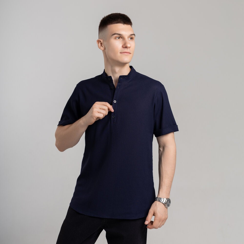 Чоловіча сорочка з коротким рукавом темно-синя Pobedov Molodist'