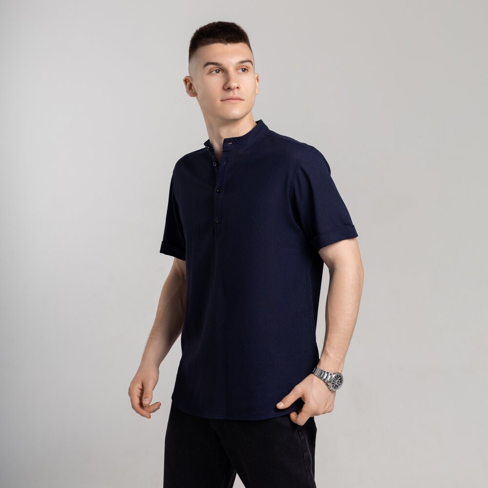 Чоловіча сорочка з коротким рукавом темно-синя Pobedov Molodist'