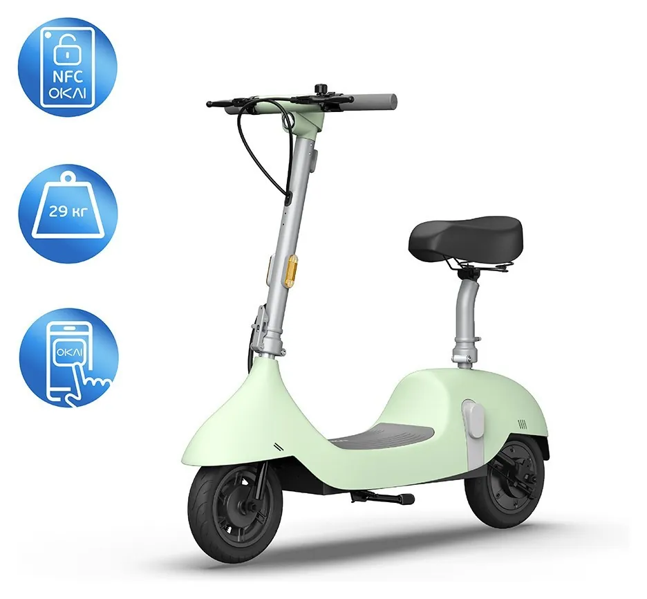 Електросамокат з сидінням OKAI Ceetle PRO EA10C Mint Green 10', 350(900)W, 25Km/h, 10.4Ah, 55Km, 20%,NFC, App, 29kg (KOS_EA10C-MG)