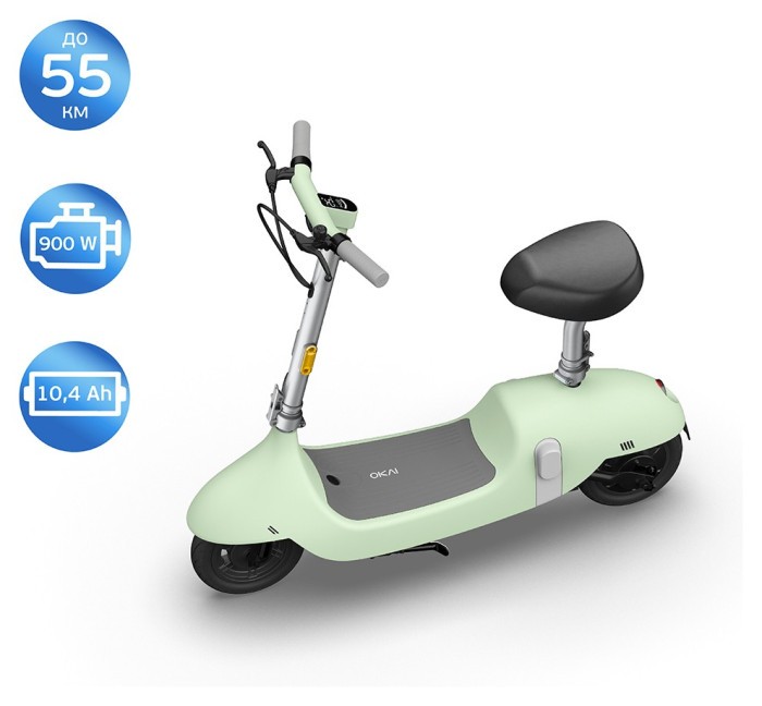 Електросамокат з сидінням OKAI Ceetle PRO EA10C Mint Green 10', 350(900)W, 25Km/h, 10.4Ah, 55Km, 20%,NFC, App, 29kg