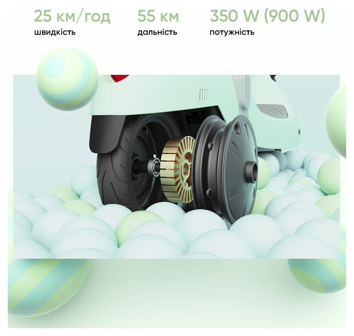 Електросамокат з сидінням OKAI Ceetle PRO EA10C Mint Green 10', 350(900)W, 25Km/h, 10.4Ah, 55Km, 20%,NFC, App, 29kg