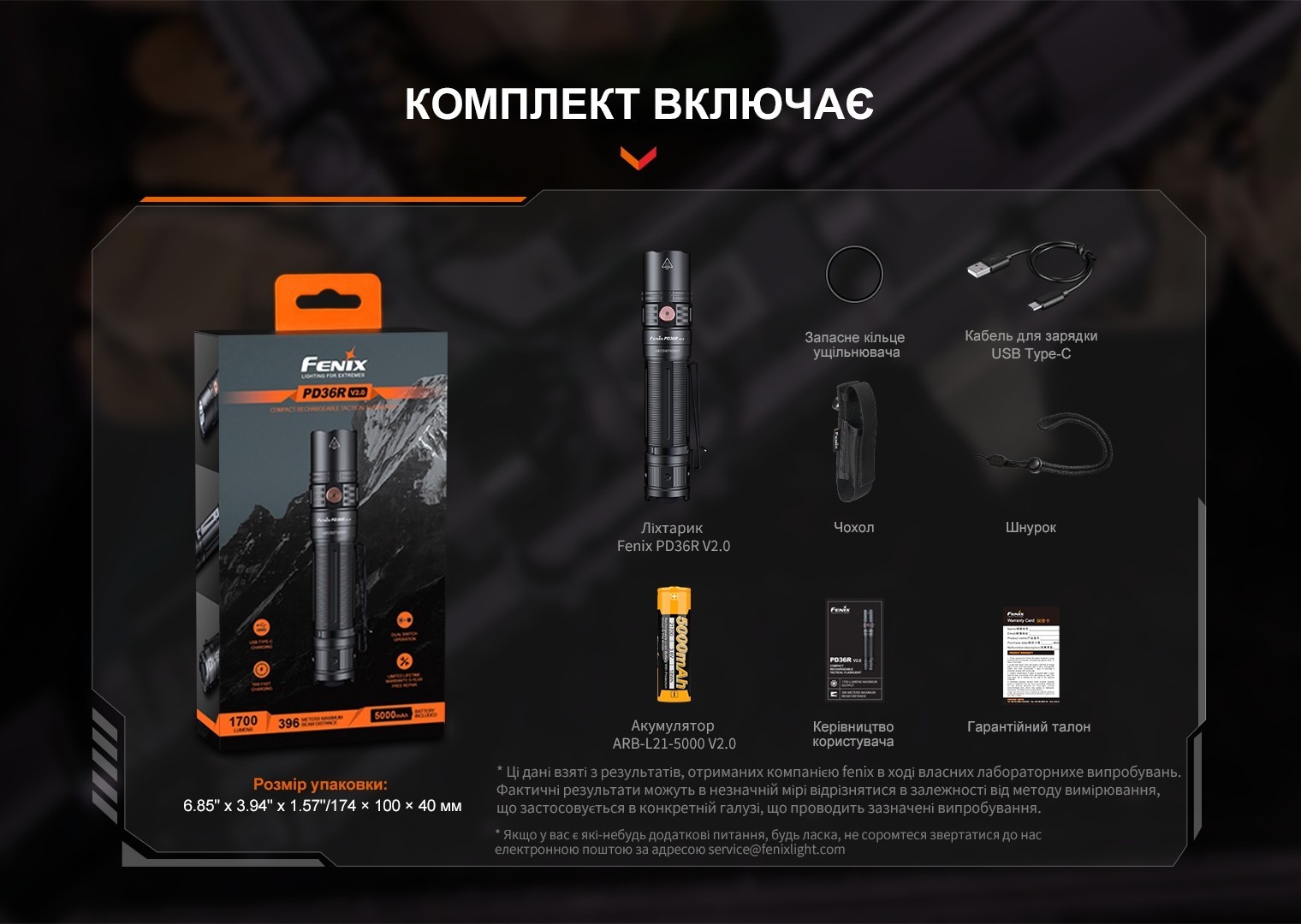 Ліхтар ручний Fenix PD36R V2.0, укр, укр