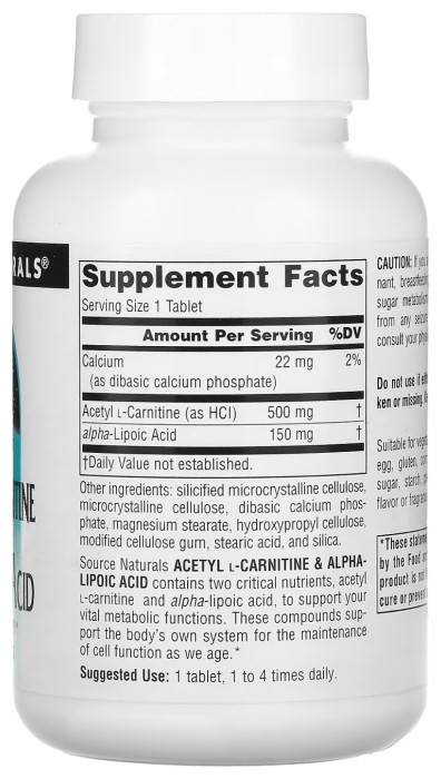 Acetyl L-Carnitine & Alpha-Lipoic Acid 650mg - 60 tabs