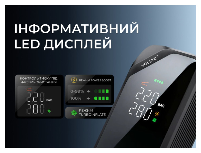 Насос-ліхтар-powerbank автомобільний Vollyc Evo Tire Pump by Flextail, 150 PSI, 1500 mAh, укр, укр