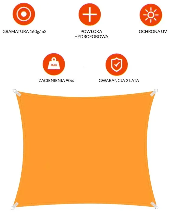 Тент-парус тіньовий для дому, саду та туризму Springos 4 x 4 м SN1027 Orange