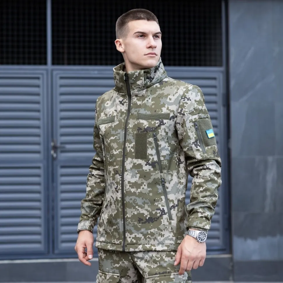 Куртка чоловіча демісезонна з капюшоном Піксель Pobedov Motive з липучками (L)