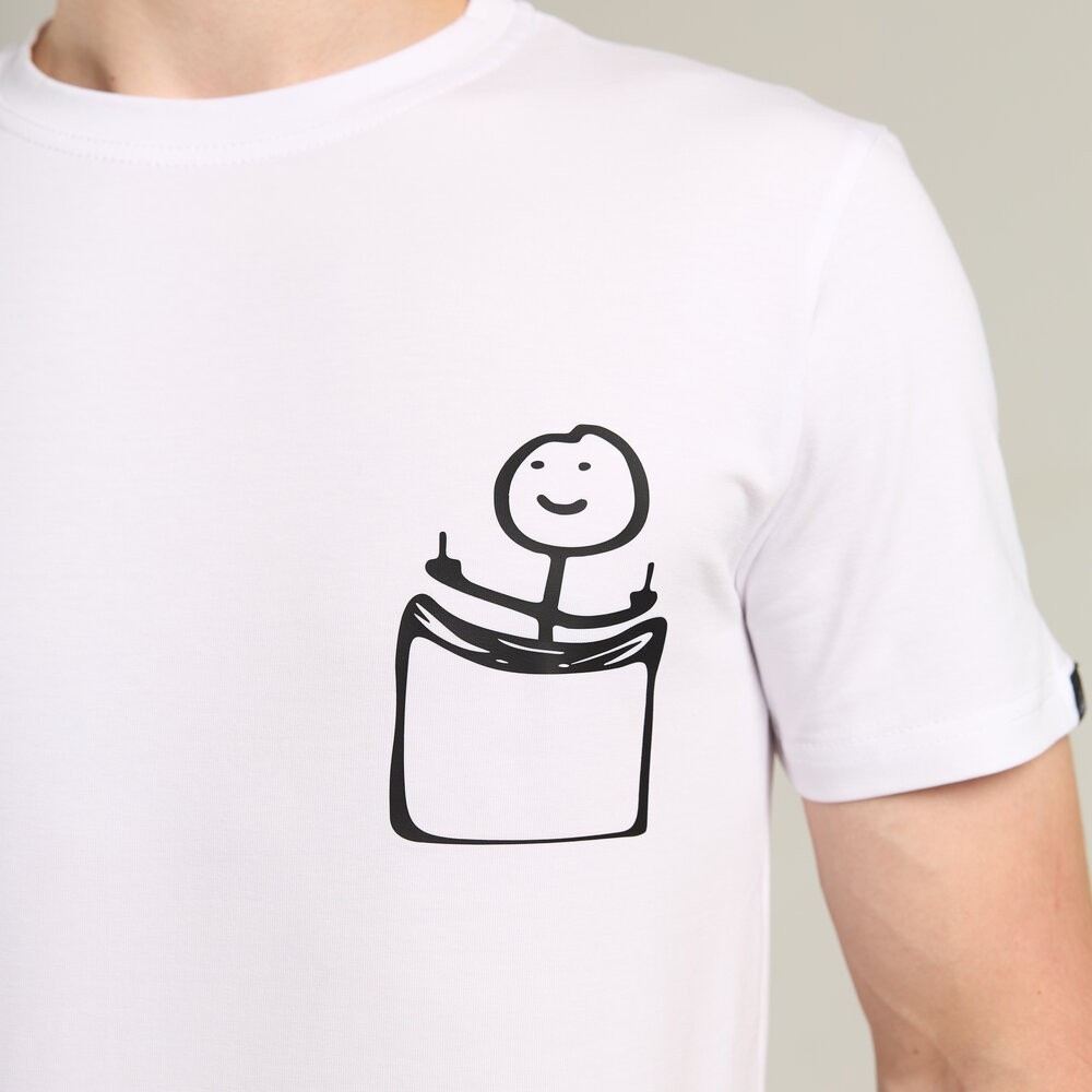 Футболка чоловіча однотонна біла Pobedov Peremoga - наклейка Чоловічок з факами, укр, укр