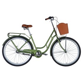 Велосипед ST 28&quot; Dorozhnik RETRO планет. рама- &quot; с багажником задн St с корзиной Pl с крылом St 2024 (темно-зелений)
