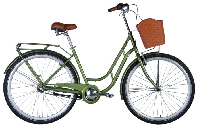 Велосипед ST 28" Dorozhnik RETRO планет. рама- " з багажником задн St з кошиком Pl з крилом St 2024 (темно-зелений), укр, укр