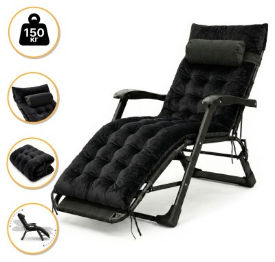 Розкладне крісло ліжко з оксамитовим матрацом LEOBRO Black (LB-FCB-G4-BLK)
