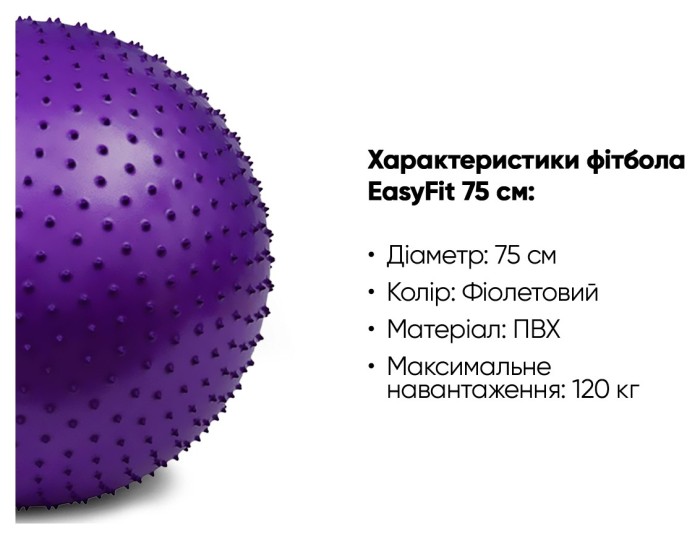 М'яч для фітнесу EasyFit 75 см фіолетовий (фітбол масажний)