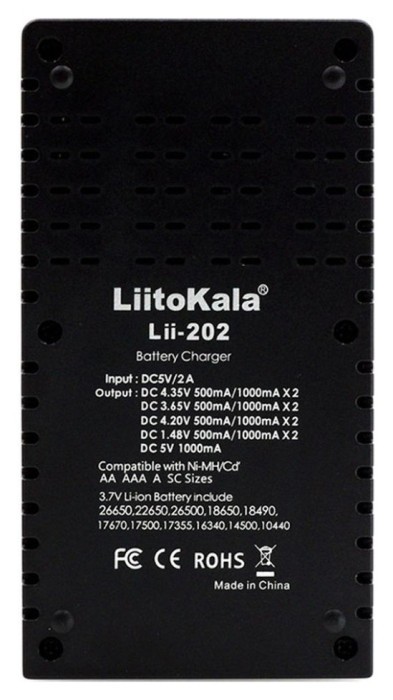 Зарядний пристрій Liitokala Lii-202, Ni-Mh/Li-ion/Li-Fe/LiFePO4, Type-C, Powerbank, LED, Box