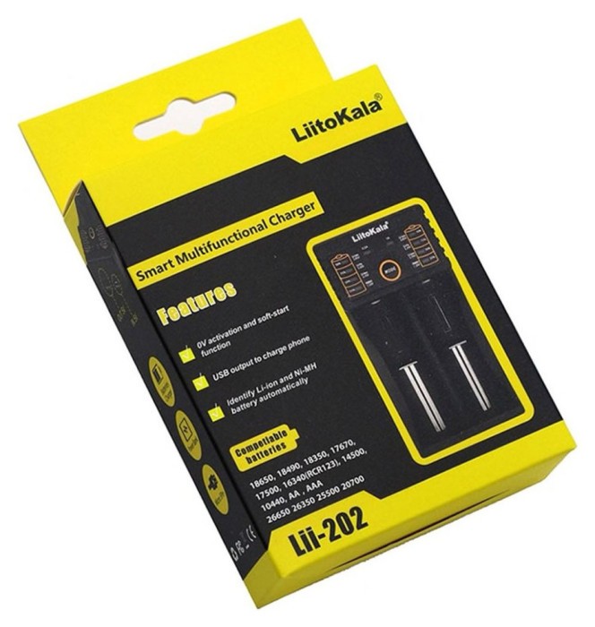 Зарядний пристрій Liitokala Lii-202, Ni-Mh/Li-ion/Li-Fe/LiFePO4, Type-C, Powerbank, LED, Box