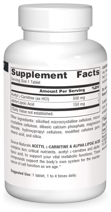 Acetyl L-Carnitine & Alpha-Lipoic Acid 650 mg - 30 tabs