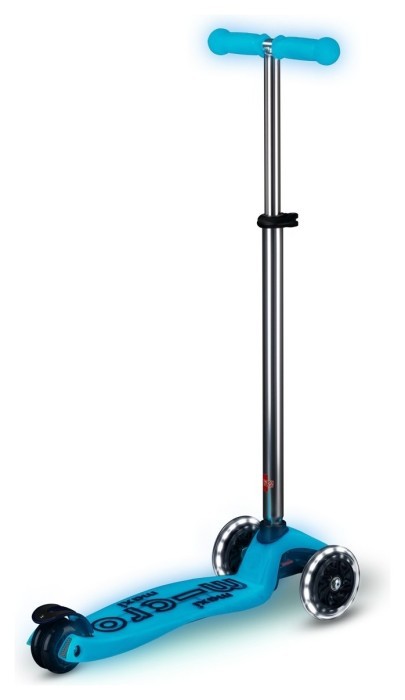 Самокат MICRO серії "Maxi Deluxe Glow LED" – СИНІЙ КРИШТАЛЬ (до 50 kg, 3-х колісний, світло), укр, укр