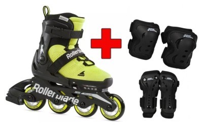 Комплект роликовые коньки Rollerblade Microblade SE Neon Yellow Black + защита Rollerblade Microblade SE Neon Yellow Black