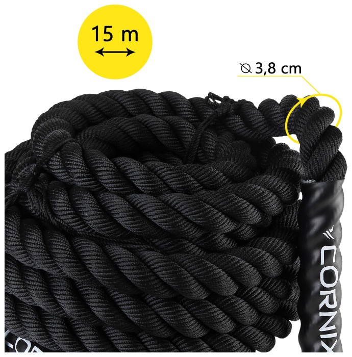 Канат тренировочный Cornix Battle Rope 15 м для кроссфита XR-0575 Black