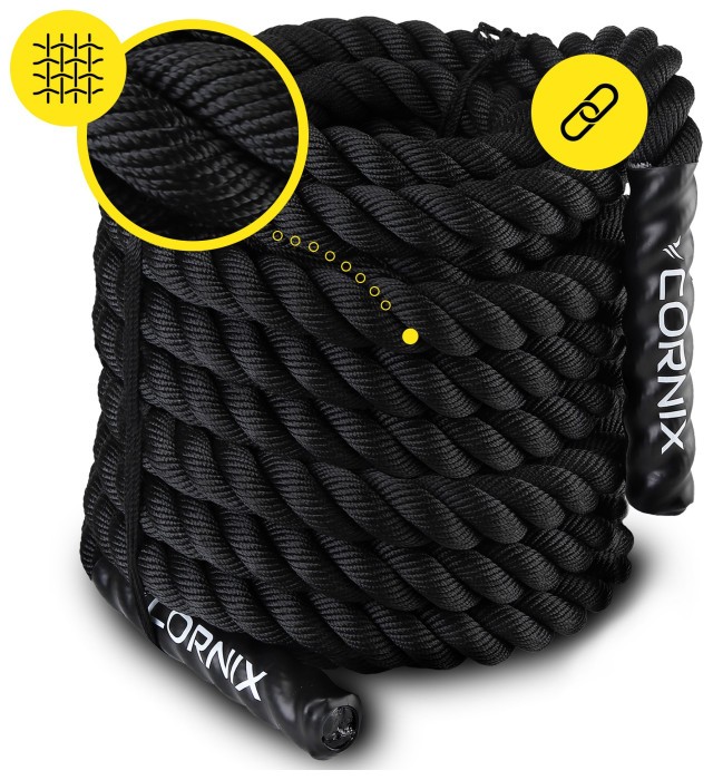 Канат тренировочный Cornix Battle Rope 15 м для кроссфита XR-0575 Black