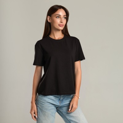 Черная базовая женская футболка Pobedov Freedom. Женская хлопковая футболка черная