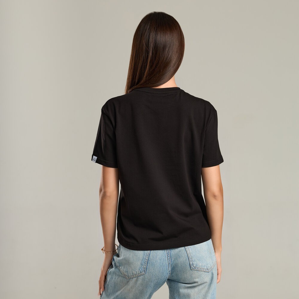 Черная базовая женская футболка Pobedov Freedom. Женская хлопковая футболка черная