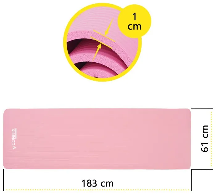 Коврик спортивный Cornix NBR 183 x 61 x 1 cм для йоги и фитнеса XR-0010 Pink