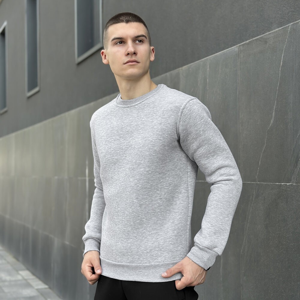 Свитшот мужской однотонный серый меланжевый Pobedov 007 ЗИМА