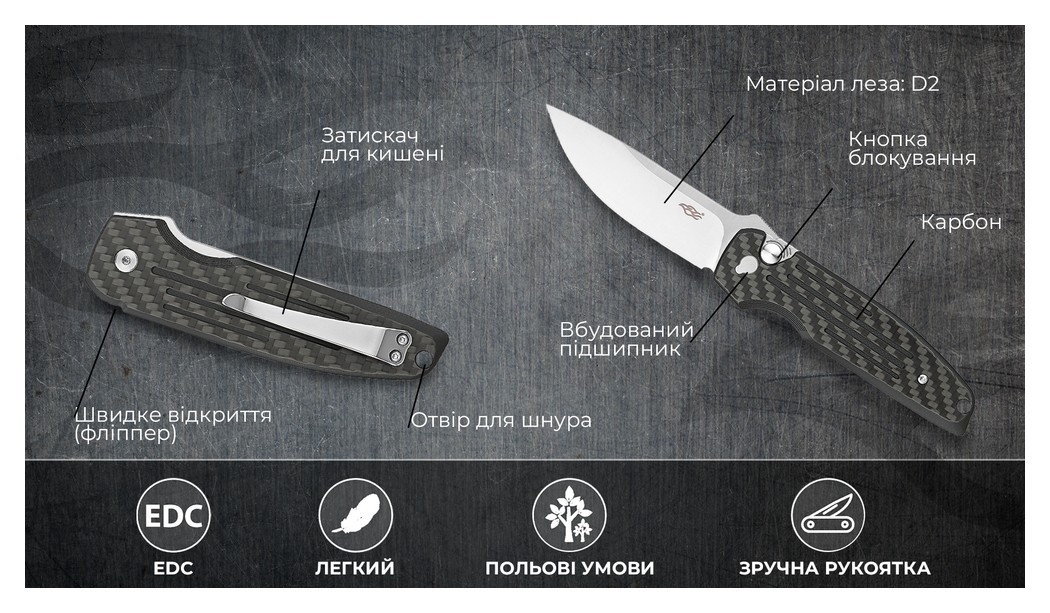 Нiж складаний Firebird FH926-CF чорний, укр, укр