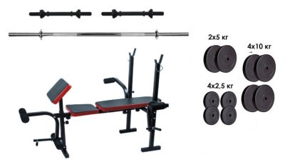 Скамейка с тренажерами + набор силовой на 70 кг. Rn-Sport