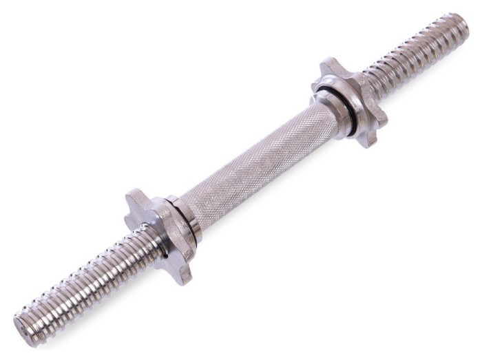 Гриф гантельный стальной хромированный с замками длина 35см ø25мм SHUANG CAI SPORTS TA-8050 (l-35см, d-25мм, вес 1,3кг, хром)