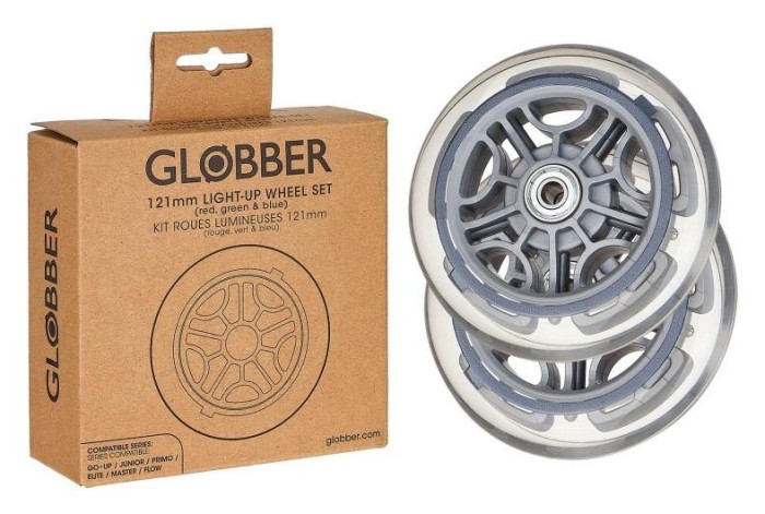 Набір коліс до самокатів GLOBBER серії GOUP/PRIMO/ELITE/MASTER ø121мм  світиться 3 кольори, укр, укр