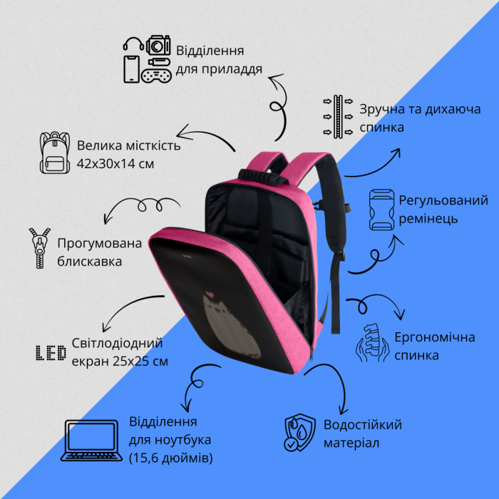 Рюкзак Sobi Pixel Max SB9703 Red с Pink экраном