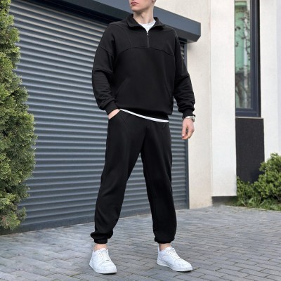 Спортивний демісезонний костюм чоловічий чорний. Комплект штани та кофта Pobedov Grand