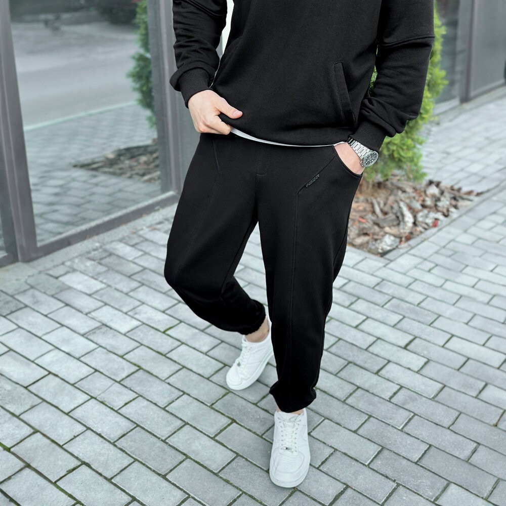 Спортивний демісезонний костюм чоловічий чорний. Комплект штани та кофта Pobedov Grand, укр, укр