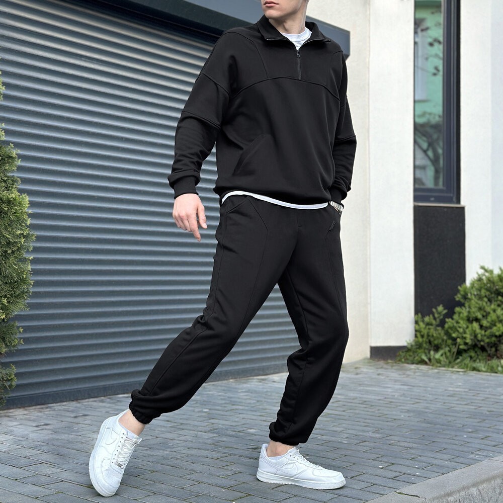 Спортивний демісезонний костюм чоловічий чорний. Комплект штани та кофта Pobedov Grand, укр, укр