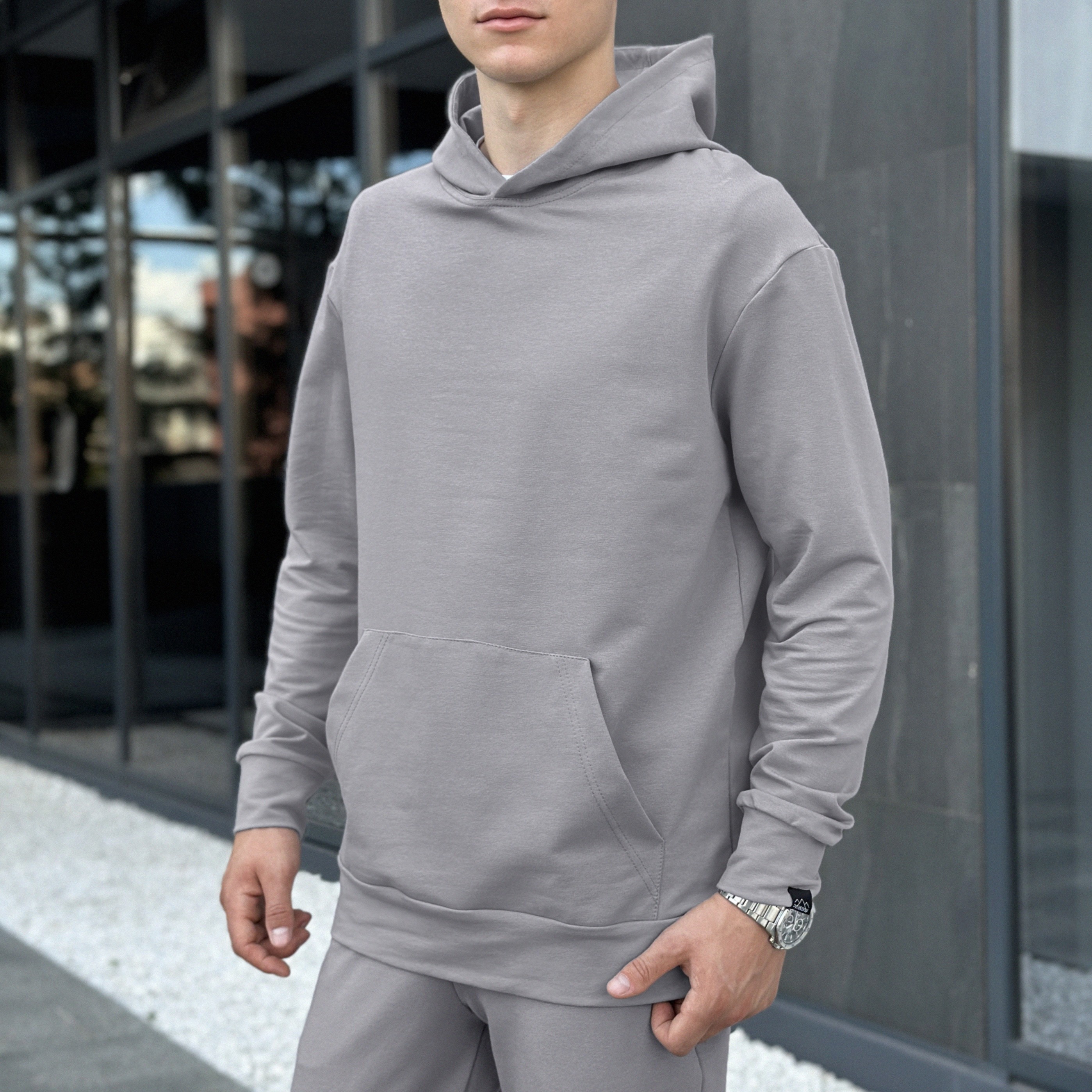 Чоловіче демісезонне худі з капюшоном сталеве Pobedov 001