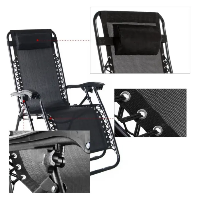 Розкладне крісло шезлонг LEOBRO Zero Gravity Чорне (HT-167D BLACK)
