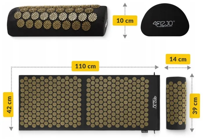 Коврик акупунктурный с валиком 4FIZJO Classic Mat XL Аппликатор Кузнецова Black/Gold (P-5907739315052)