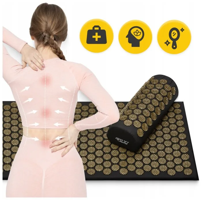 Коврик акупунктурный с валиком 4FIZJO Classic Mat XL Аппликатор Кузнецова Black/Gold (P-5907739315052)
