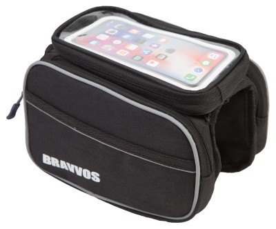 Велосумка на раму 20,5*14 см BRAVVOS QJ-202 черный с отделением для смартфона AM (брендированная упаковка)
