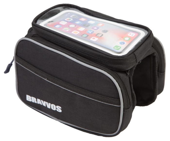 Велосумка на раму 20,5*14 см BRAVVOS QJ-202 черный с отделением для смартфона AM (брендированная упаковка)