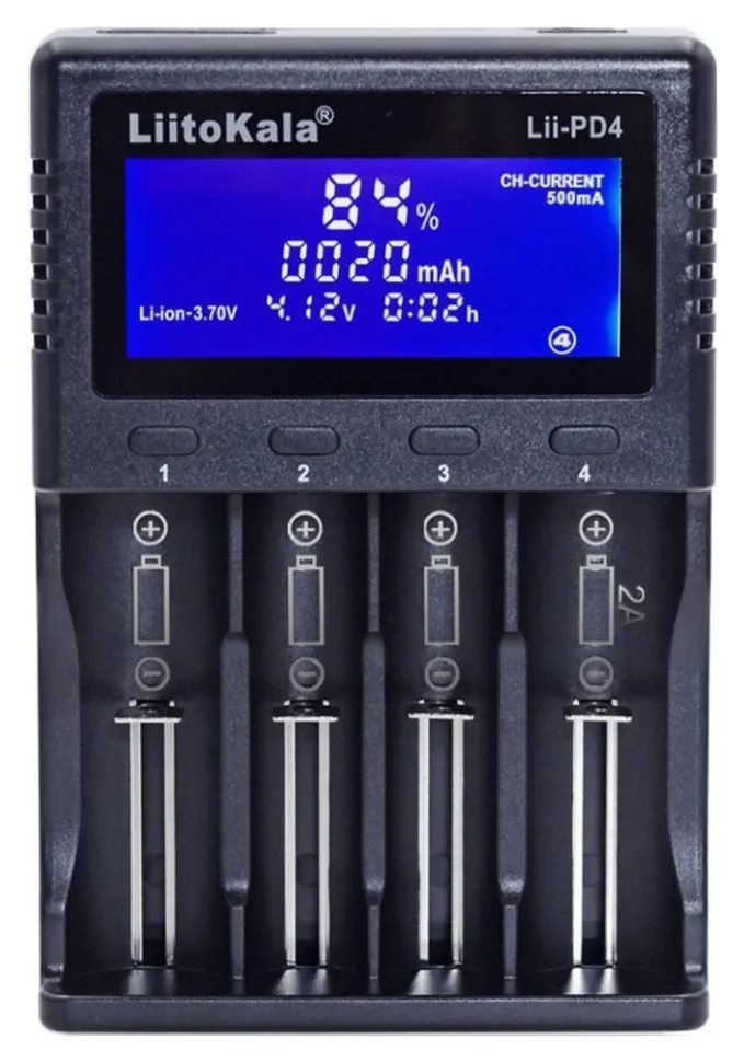 Зарядний пристрій Liitokala Lii-PD4, 4 канала, Ni-Mh/Li-ion/LiFePo4, 220V/12V, LCD, Box (FNR_Lii-PD4)