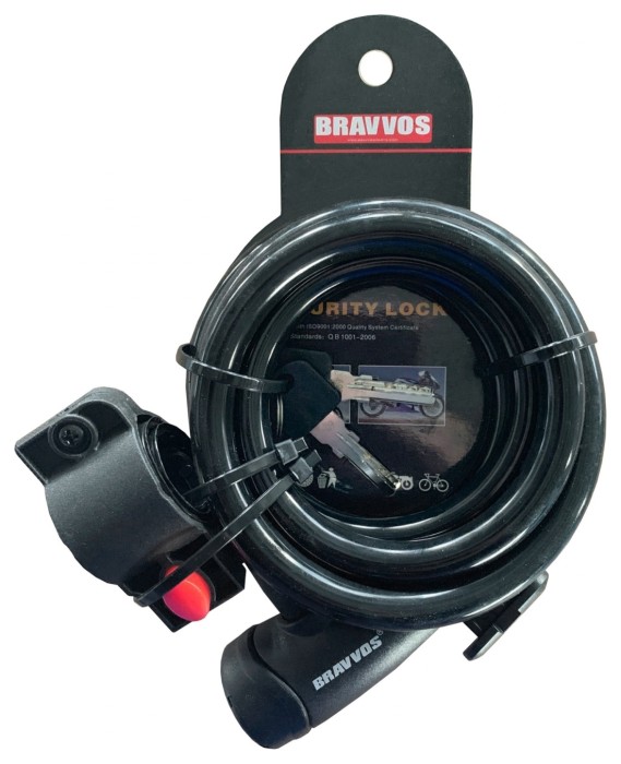 Замок BRAVVOS LOC-065-110 на ключі зі сталевим тросом 12mmX1500mm чорний, укр, укр