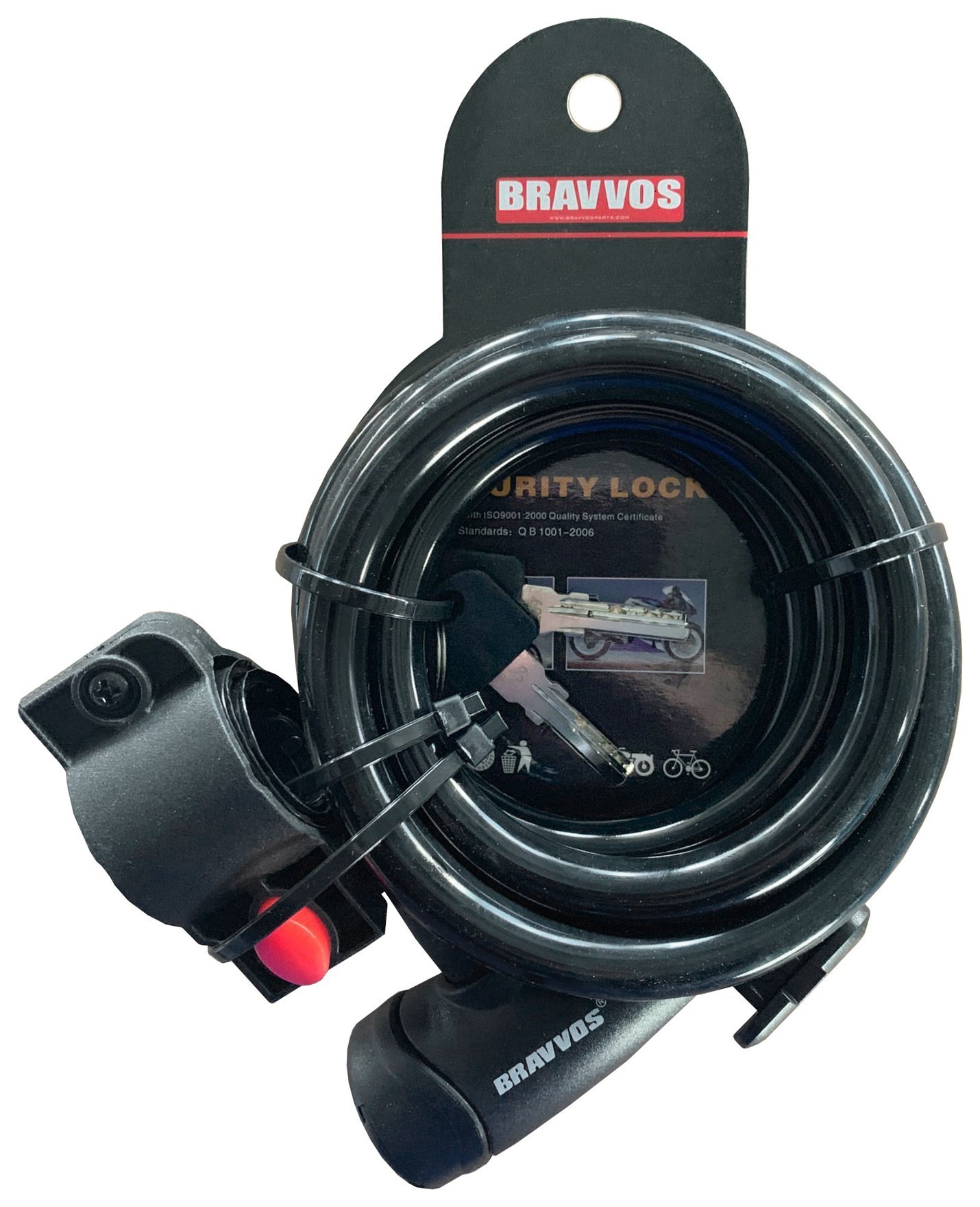 Замок BRAVVOS LOC-065-110 на ключі зі сталевим тросом 12mmX1500mm чорний, укр, укр