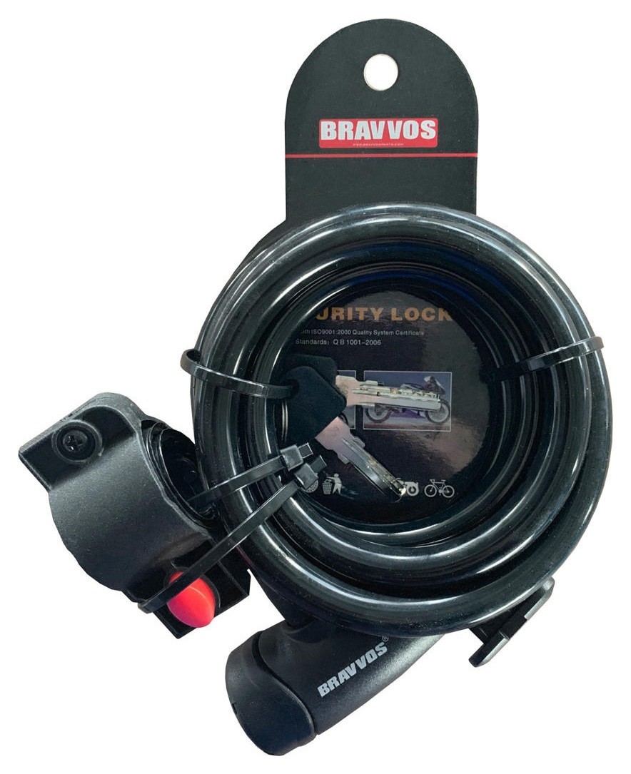 Замок BRAVVOS LOC-065-110 на ключі зі сталевим тросом 12mmX1500mm чорний, укр, укр